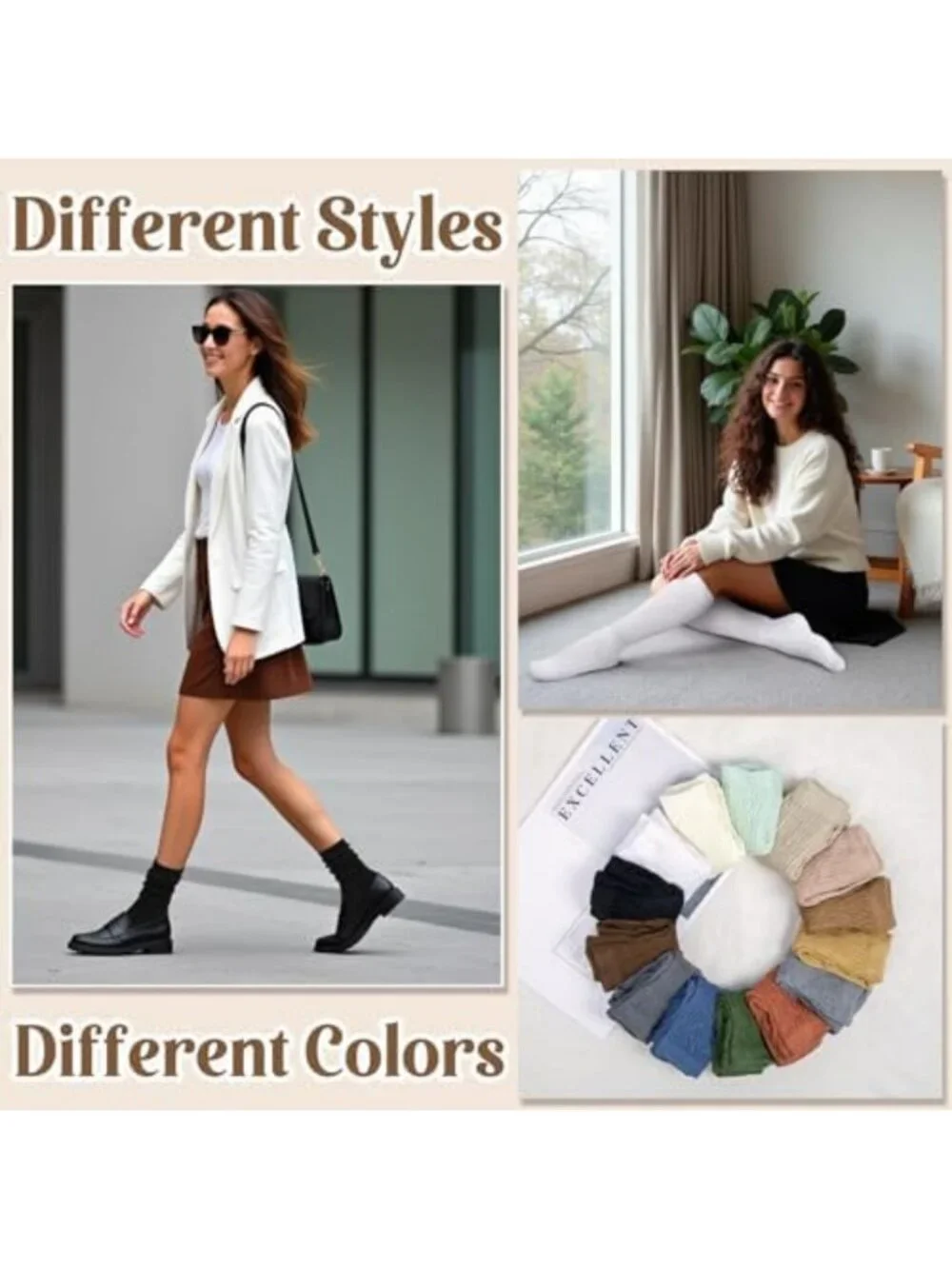 Cozy 5 Pairs Slouchy Crew Socks for Women - Long Scrunch Boot Socks Set